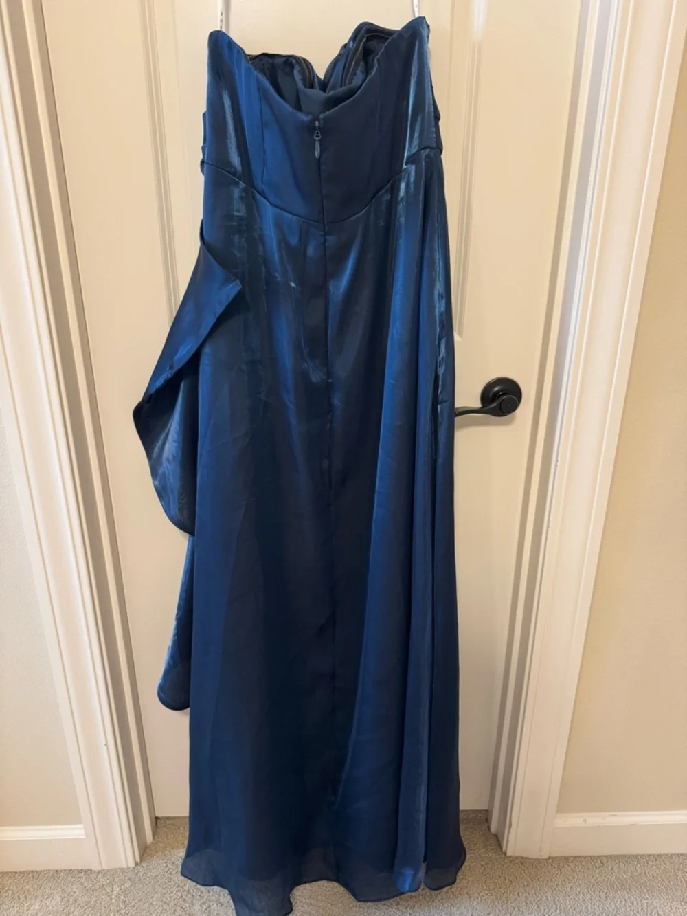 Strapless Blue Ruffle Evening Gown - Picture 3 of 5